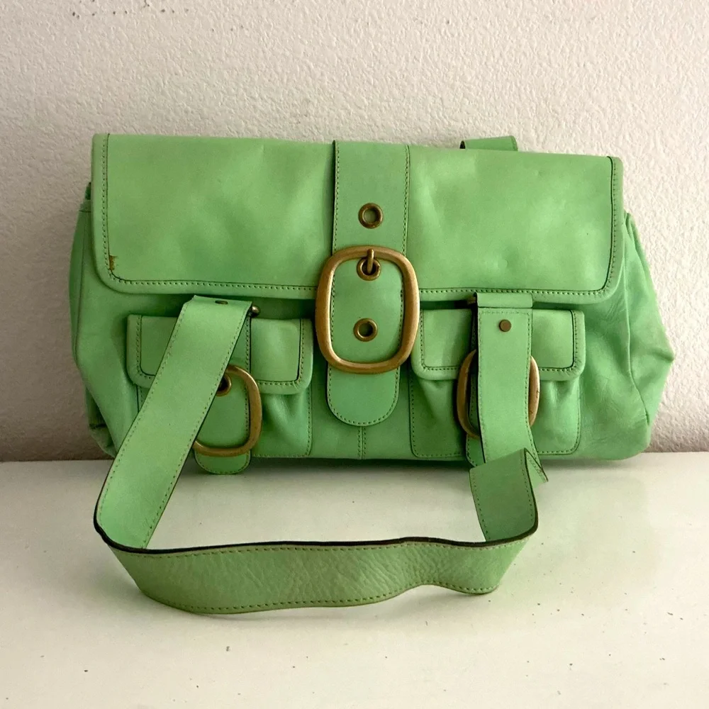 Banana Republic Mint Green Shoulder Bag with Gold Buckles